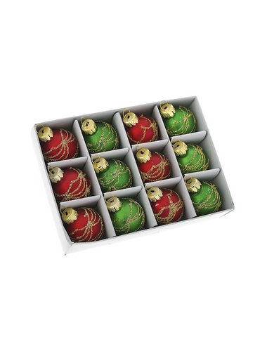 Πρασινη Κοκκινη Γυαλινη Μινι Μπαλα 3Εκ Σετ 12