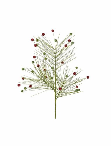 Χριστουγεννιατικο Κλαδι Πρασινο Με Κοκκινα Μπιλακια Και Στρας 80 Εκ.