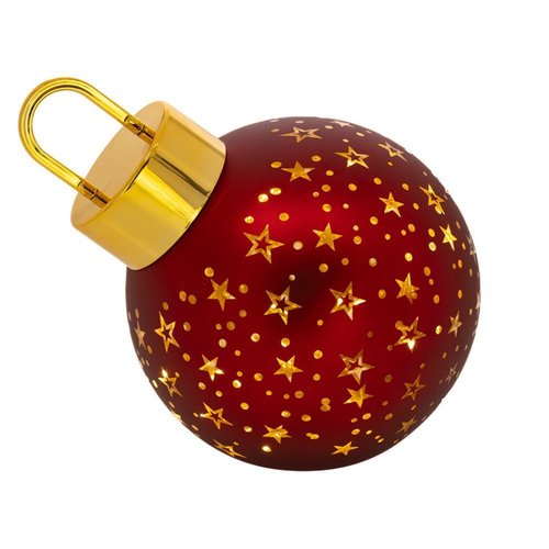 Κοκκινη Γυαλινη Μπαλα Με Αστερια Και Led Φως Μπαταριας Φ20Εκ