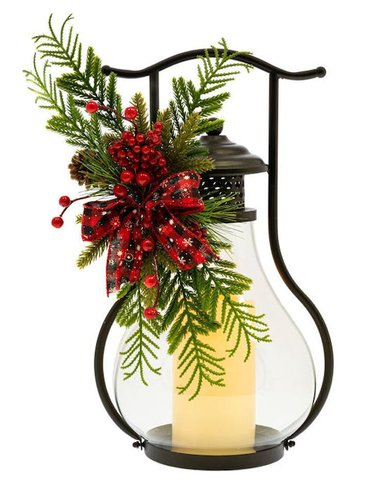 Μαυρο Μεταλλικο Φαναρι Με Berries Και Led Κερι 24Χ21Χ42Εκ