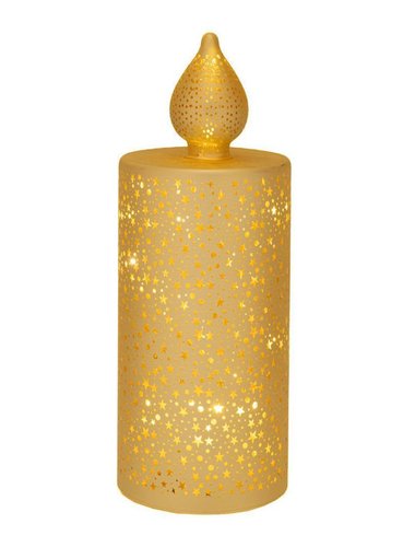 Χρυσο Γυαλινο Κερι Led Με Αστερακια 7,5Χ7,5Χ21Εκ Μπαταριας Αναβοσβηνει