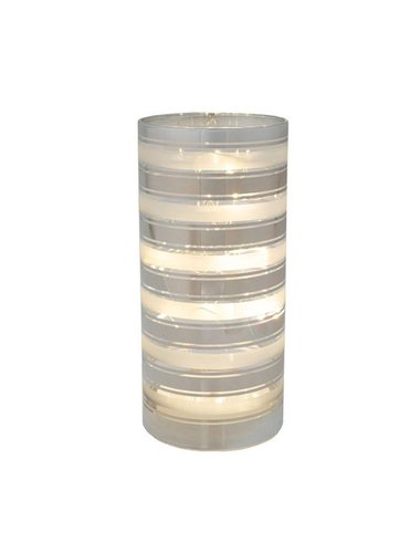 Ασημι Γυαλινος Διακοσμητικος Κυλινδρος Με Λευκες Ριγες And Led Φως Φ9Χ20Εκ Μπαταριας