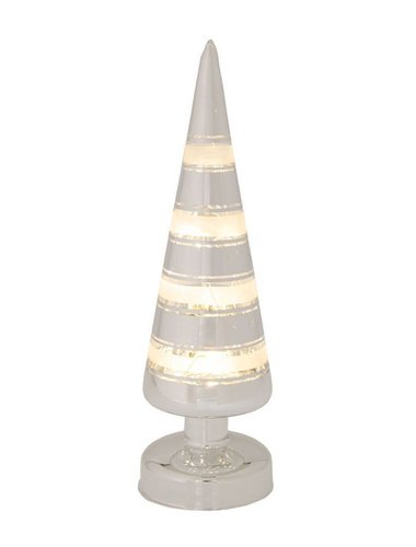 Ασημι Γυαλινο Δεντρο Με Λευκες Ριγες Και Led Φως 9Χ9Χ30 Εκ Μπαταριας