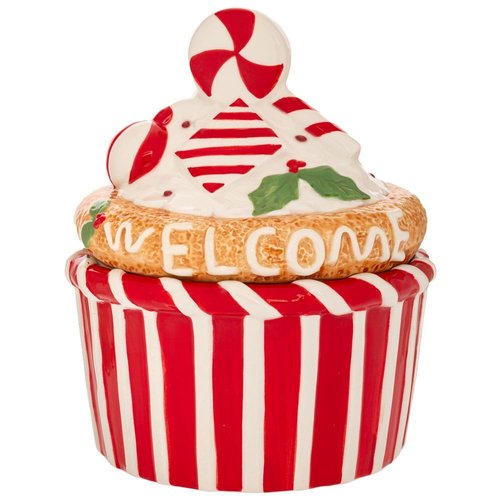 Μπισκοτιερα Κεραμικη Cupcake Λευκη - Κοκκινη18Χ18Χ22Εκ