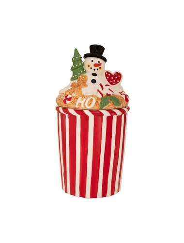 Μπισκοτιερα Κεραμικη Κοκκινη Με Χιονανθρωπο 28Χ14Χ14Εκ.