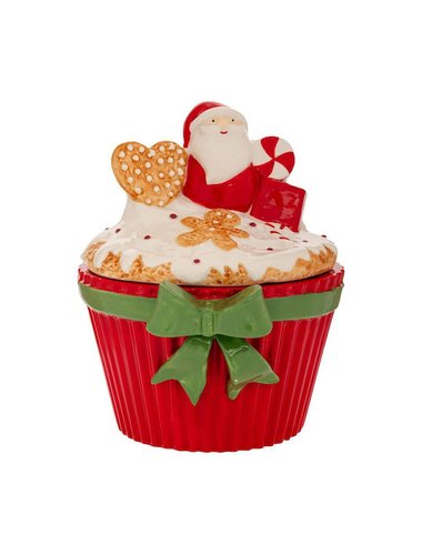 Μπισκοτιερα Κεραμικη Κοκκινη Cupcake Με Τον Αι Βασιλη 20Χ18Χ16Εκ.