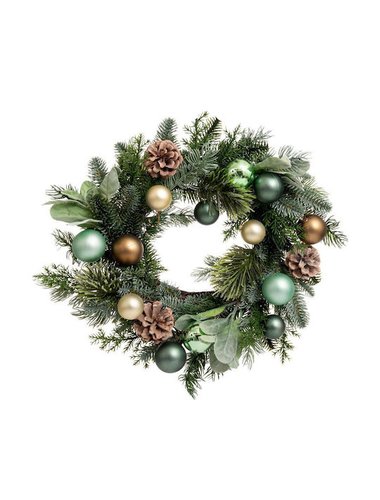 Πρασινο Στεφανι Με Κουκουναρια Και Μπαλες Φ40Εκ