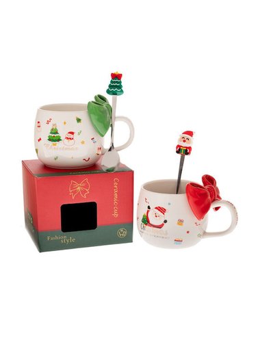 Χριστουγεννιατικη Κουπα Κεραμικη Με Φιογκο Και Κουταλακι