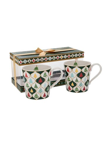 Χριστουγεννιατικες Κεραμικες Κουπες 2 Τεμ Με Δεντρακια ( 8,5Χ11Εκ)