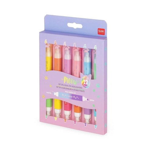 6 DUAL-TIP HIGHLIGHTERS - MEOW - KITTY LEG