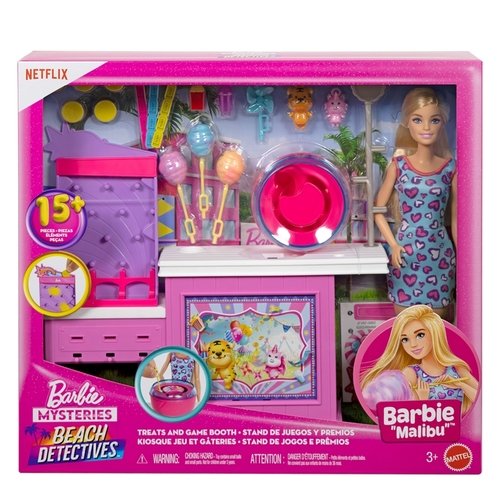 BARBIE BEACH DETECTIVES BARBIE MALIBU DOLL COTTON CANDY GAME PLAYSET & ACCESSORIES